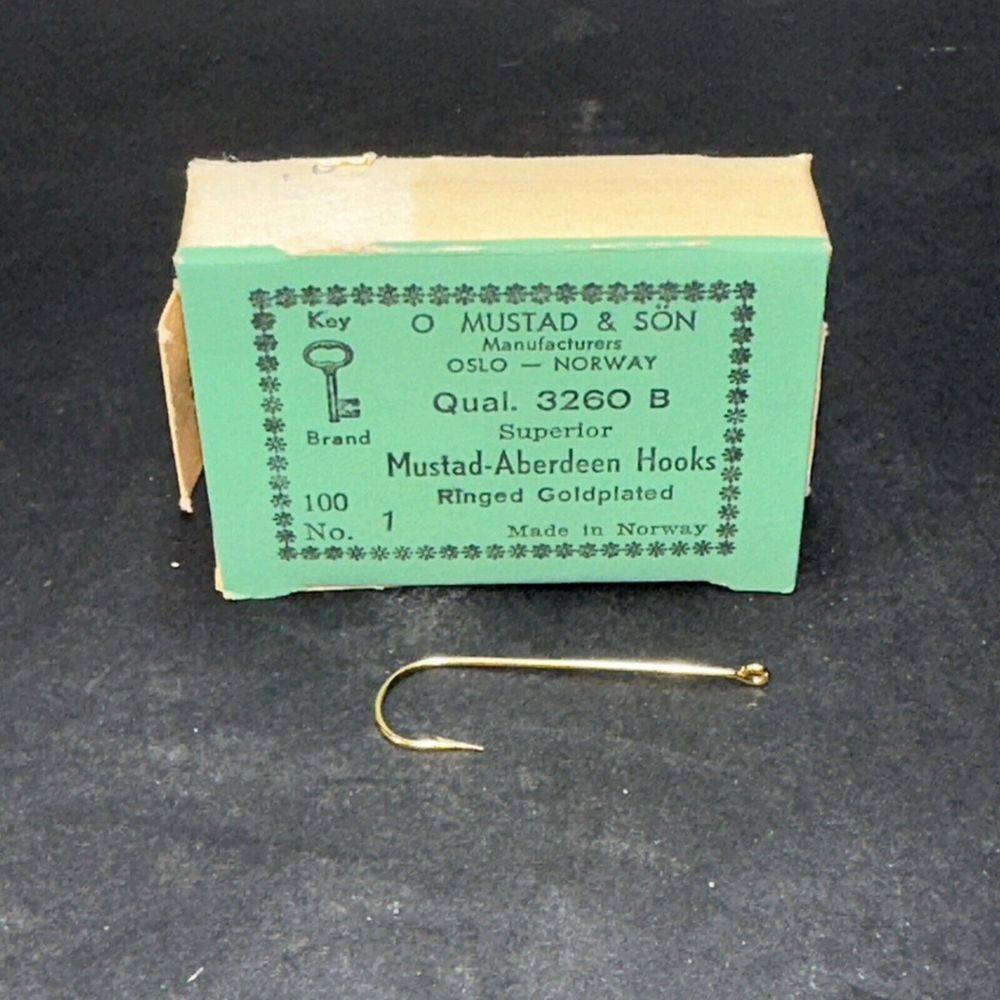 Vintage Mustad 3260B size 1 Aberdeen Hooks Made In Norway Mustad & Son USA 100pk